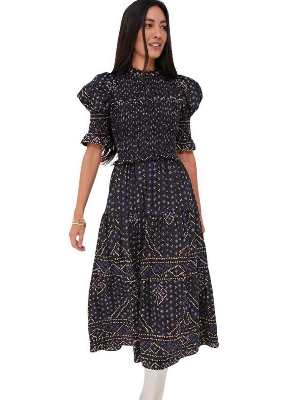 Tuckernuck SEA NEW YORK Delphine Pucker Cotton Puff Sleeve Smocked Dress - S